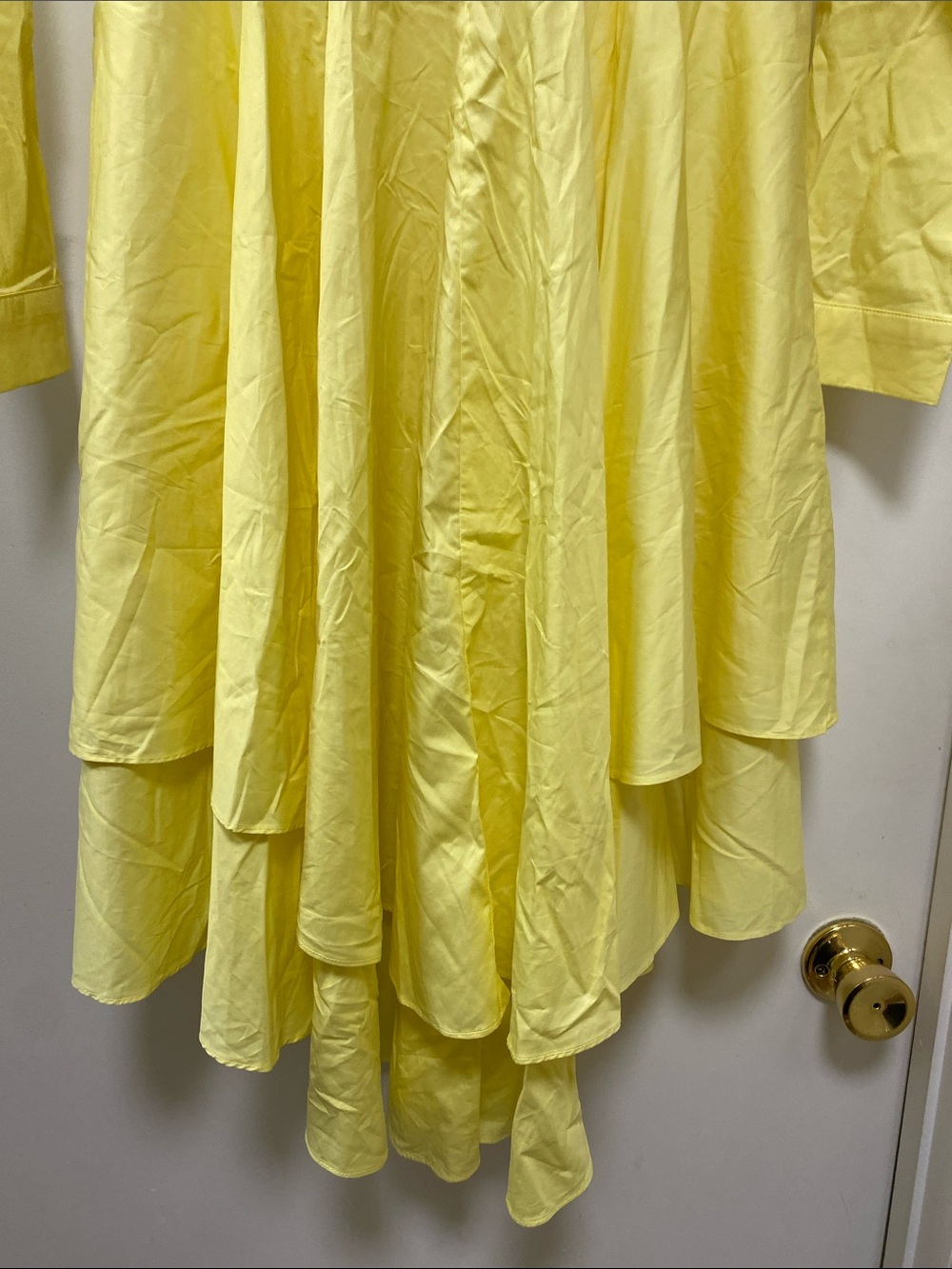 New, Rivir Yellow Ruffle High-Low Button Shirt Dress - Picture 8 of 14